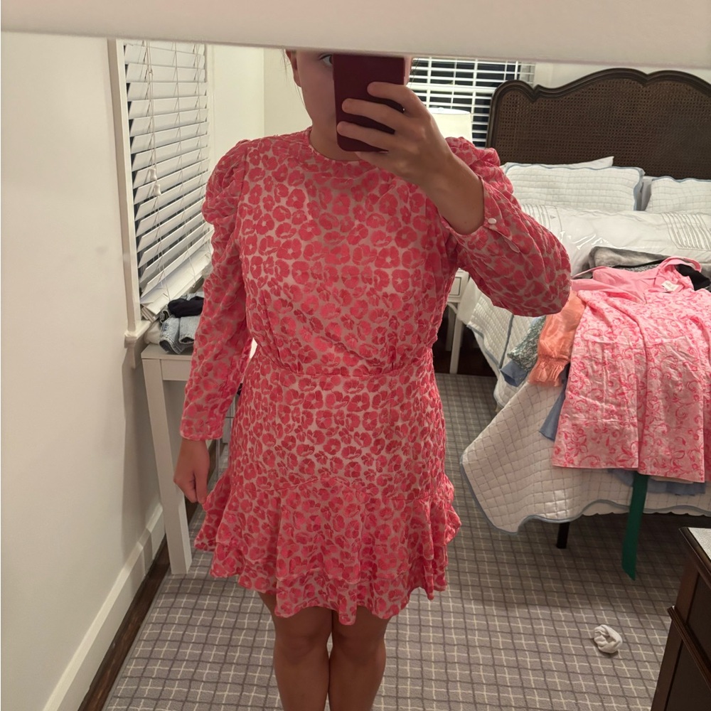 TALULAH Vibrant Pink Animal Print Long Sleeve Dress
